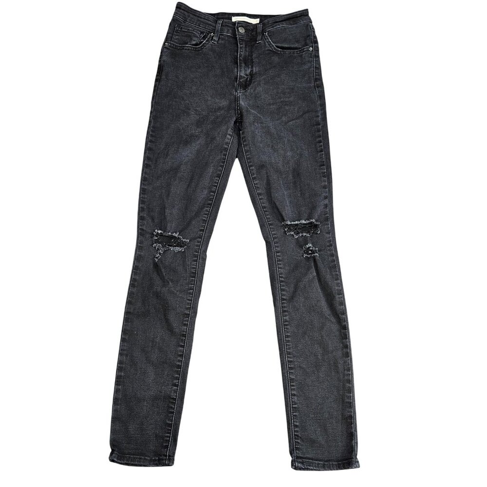 Levi's 721 High Rise Skinny Jeans Womens 27 Black Charcoal Distressed‎ Denim
